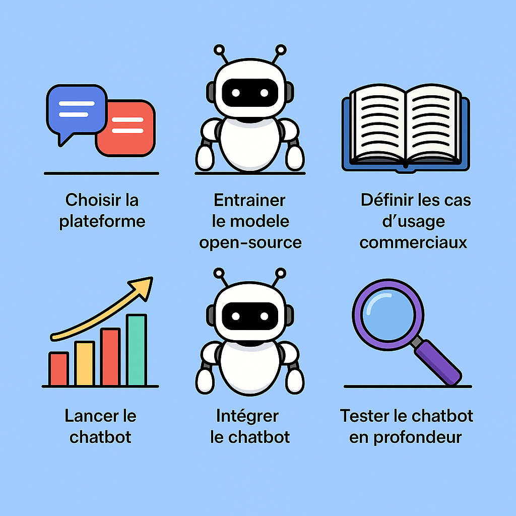 Illustration des étapes de création d'un chatbot AI